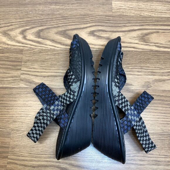 Bernie Mev Wedge Sandal Slip-On Open Toe Women’s Size 41 US 10 Black Blue Gray - Picture 2 of 11